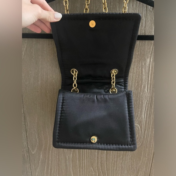 Prada Tessuto Nylon Black Flap Handbag w Emerald and Clear Crystals - Picture 9 of 12